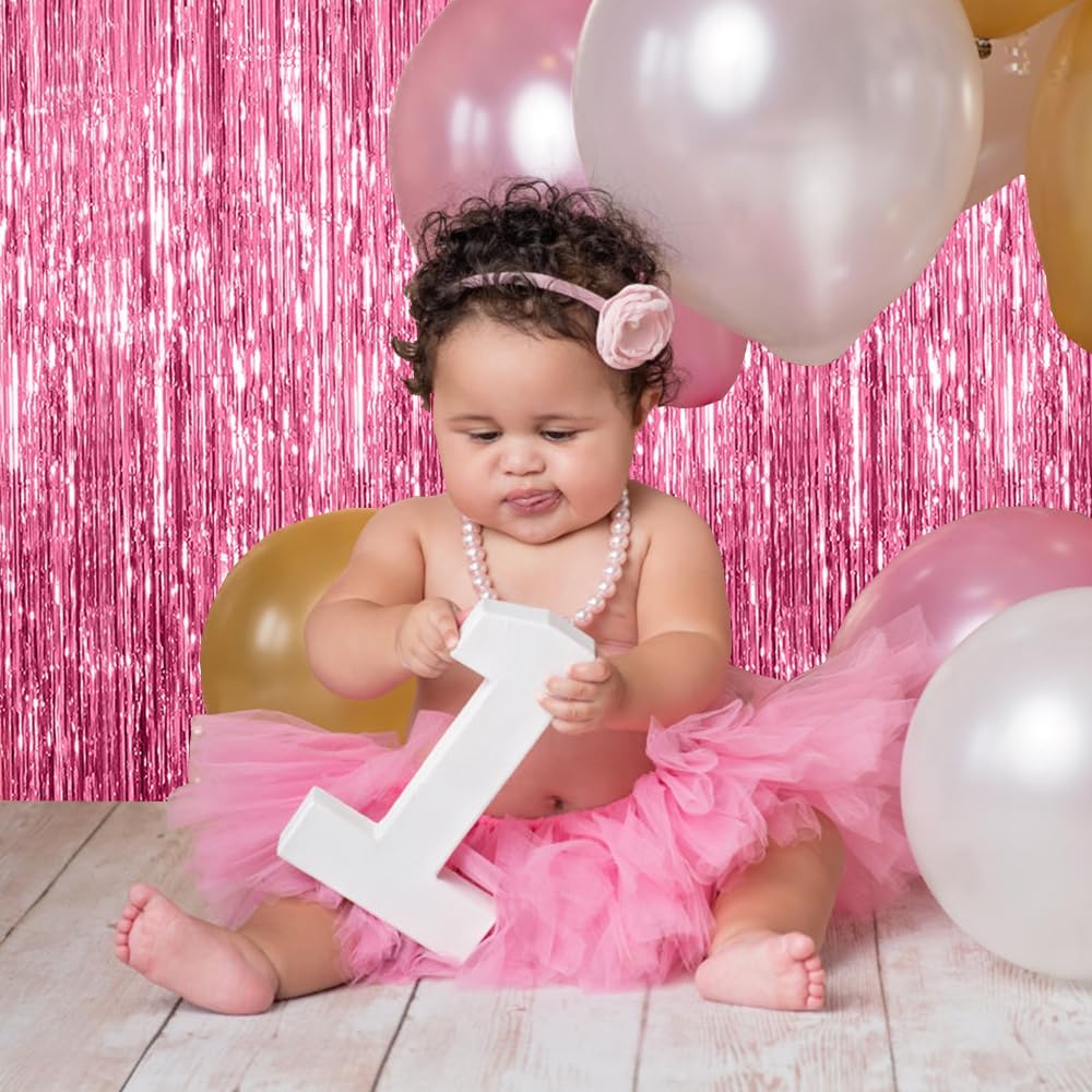 Skiennix 20 Pack Pink Backdrop Decorations - Tinsel Curtain Party Foil Fringe for Birthday & Graduation