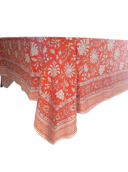 Seasons Made Simple Orange Cotton Floral Tablecloth, 72 x 120 inches, Decorative Tablecloth, Fall, Thanksgiving, Orange Tablescape, Autumn Pattern