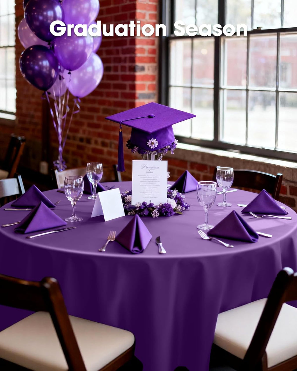 Pureegg Disposable Plastic Table Cloths - 84'' Round, Leakproof & Sturdy, Purple | 8 Pack for Graduation 2026