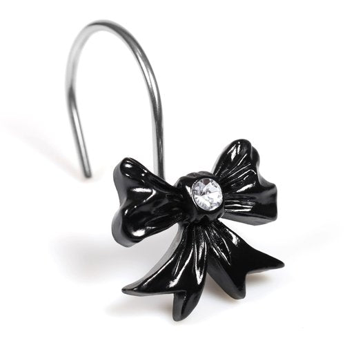 Black Decorative Shower Curtain Hooks: Cute Bow Knot Shaped Rustproof Stainless Steel Shower Curtain Rings for Holiday Bathroom Décor - Chic Bathroom Accessories & Gift Set for Girls Kids Women