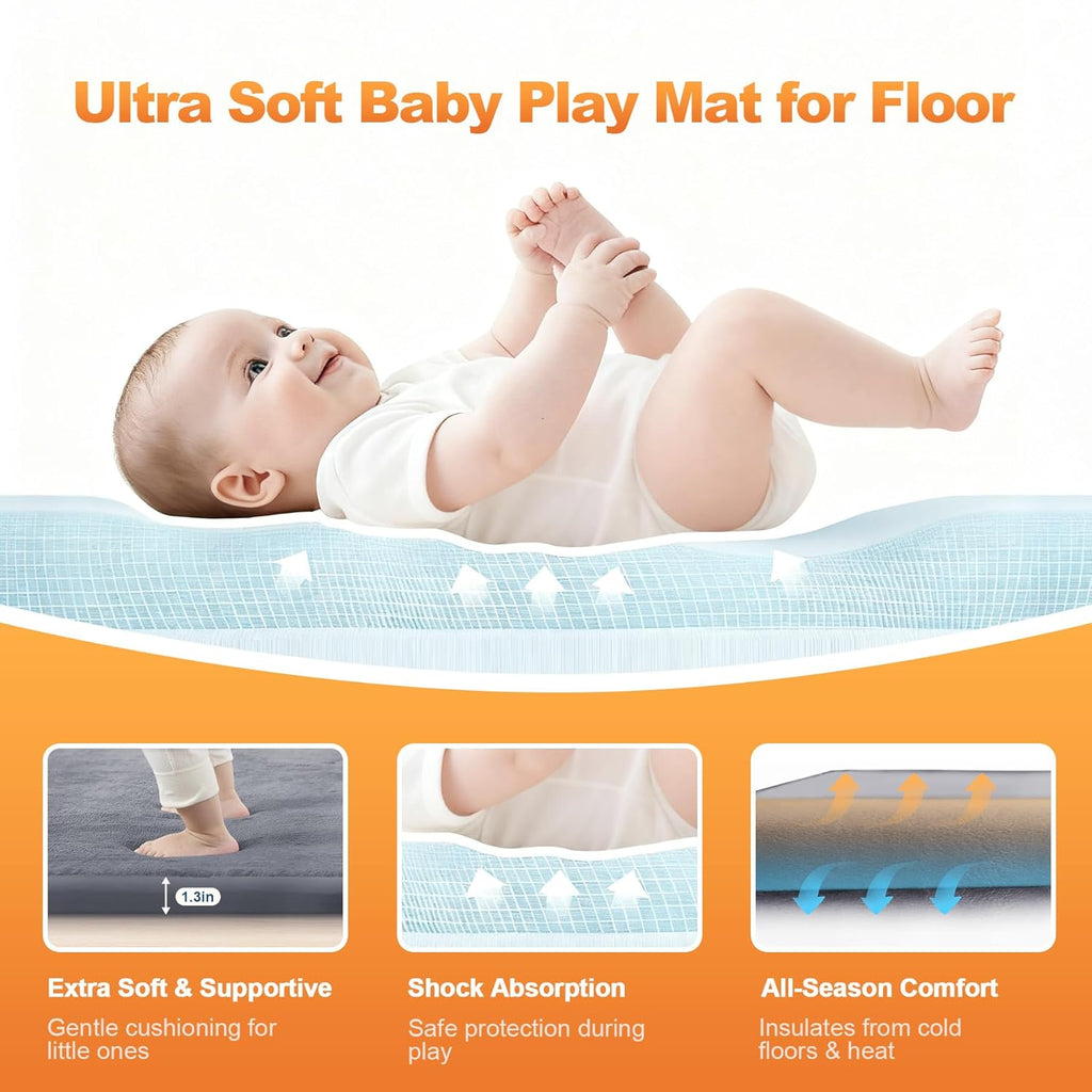 Ultra Soft Baby Play Mat - 50"x50" Non-Slip Memory Foam Tummy Time Mat | Water-Repellent Coral Velvet