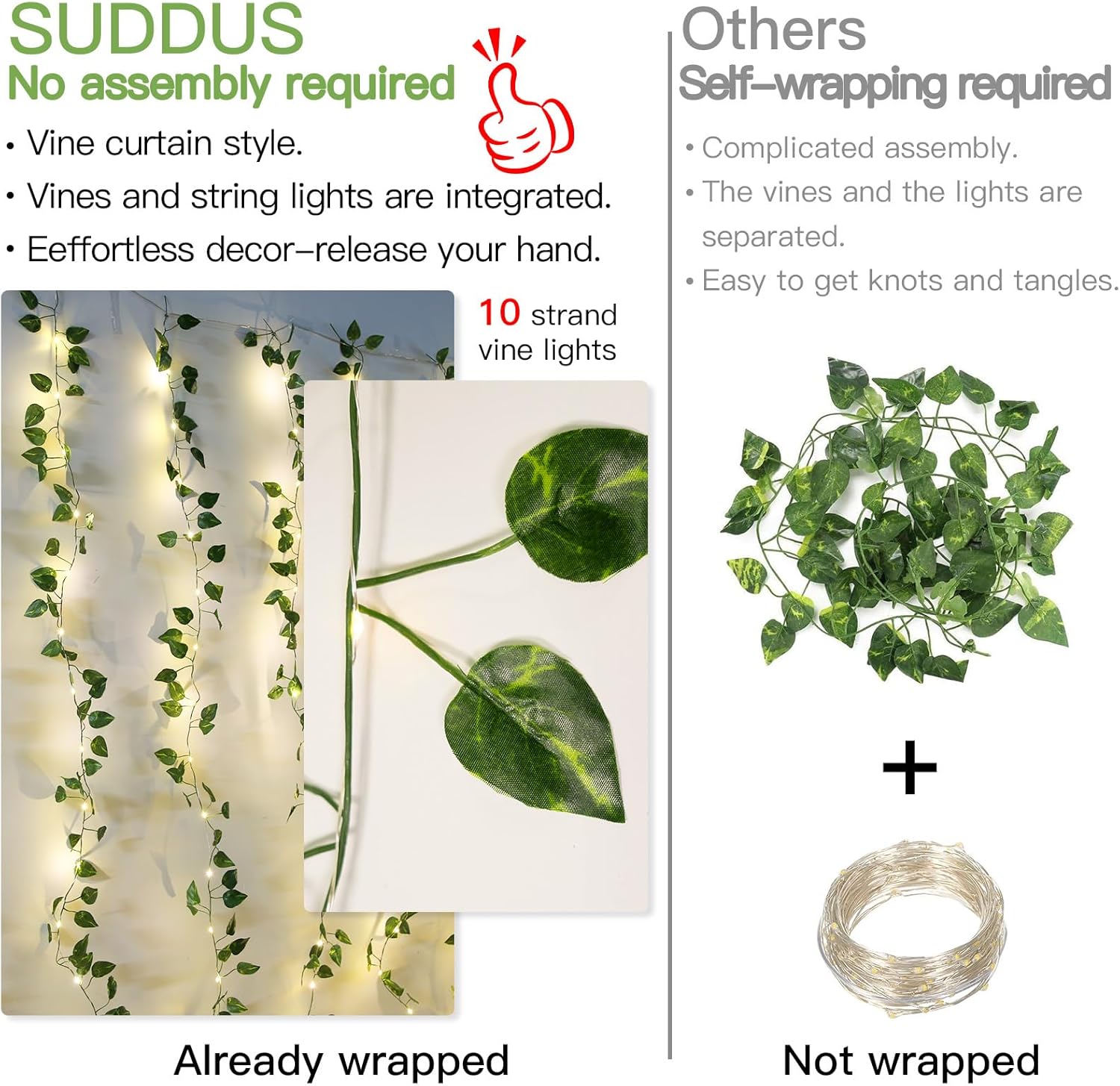 Suddus Vines with Lights - 200 LED Fairy String Lights with Remote | 6.5ft x 6.5ft for Indoor & Outdoor Decor