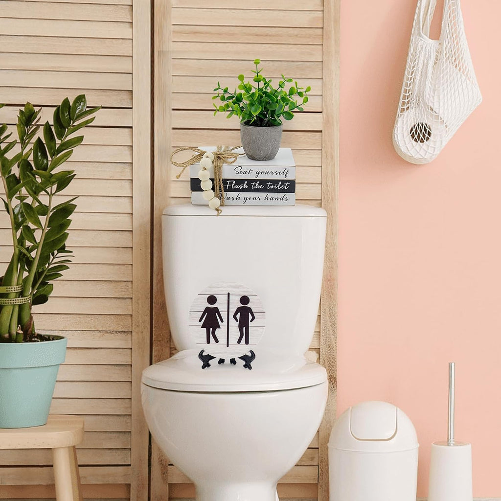 Regine Switzerland Bathroom Shelf Decor - Funny Wooden Signs with Fake Plants | 3D Round Design for Guest Restrooms