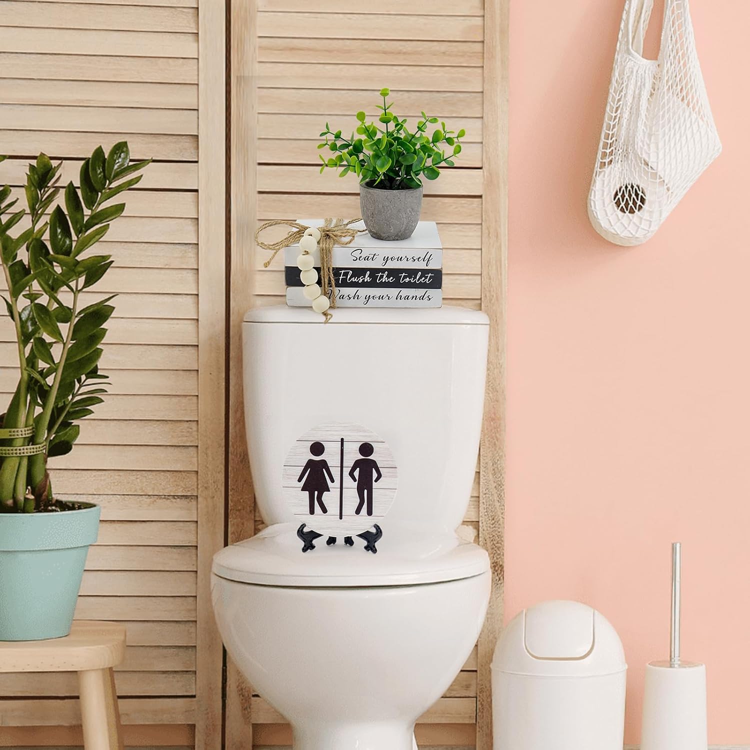 Regine Switzerland Bathroom Shelf Decor - Funny Wooden Signs with Fake Plants | 3D Round Design for Guest Restrooms