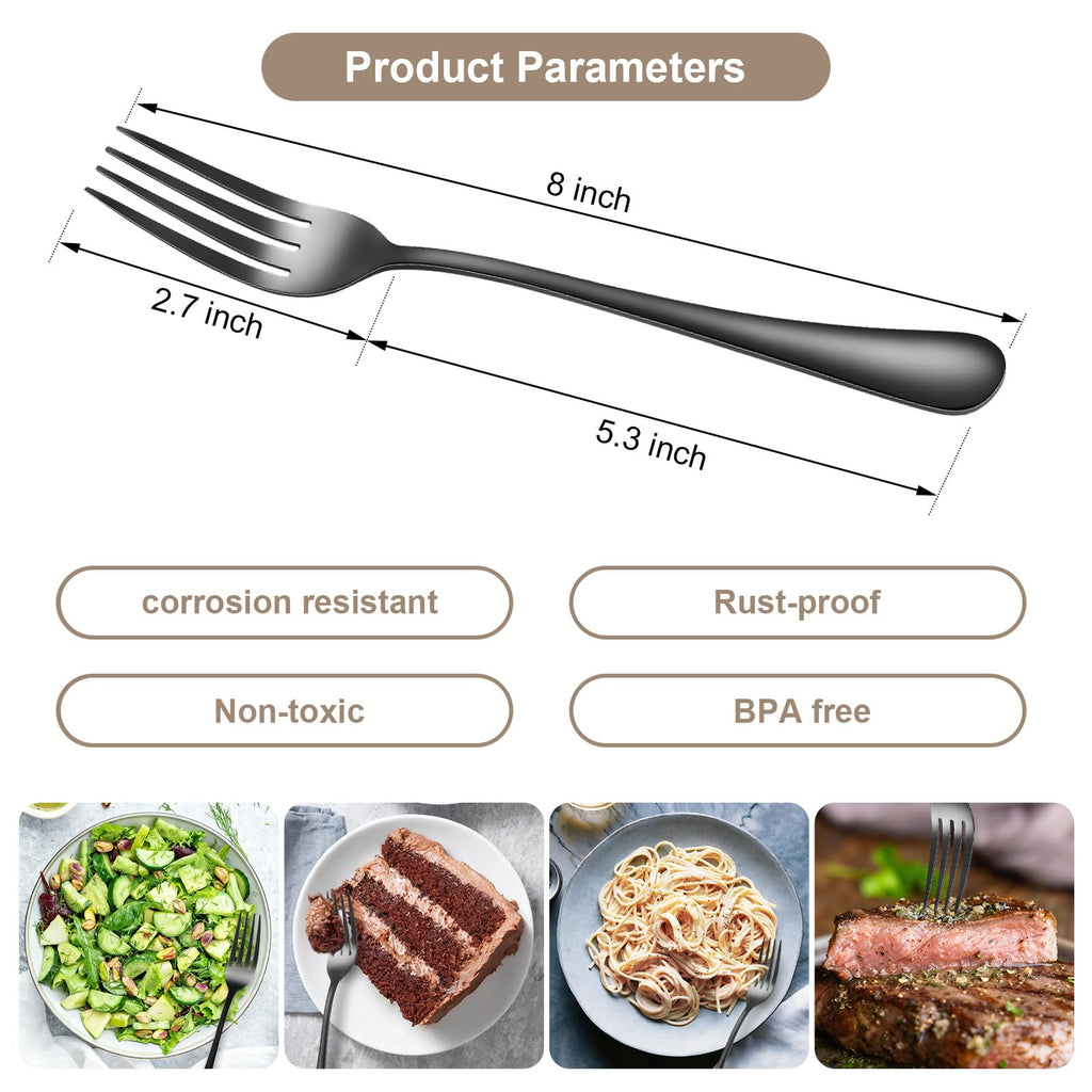 Black forks Food-Grade stainless steel dinner forks 24pcs Dishwasher Safe kitchen forks metal 8inch silverware (8inch dinner forks set (24 Piece))