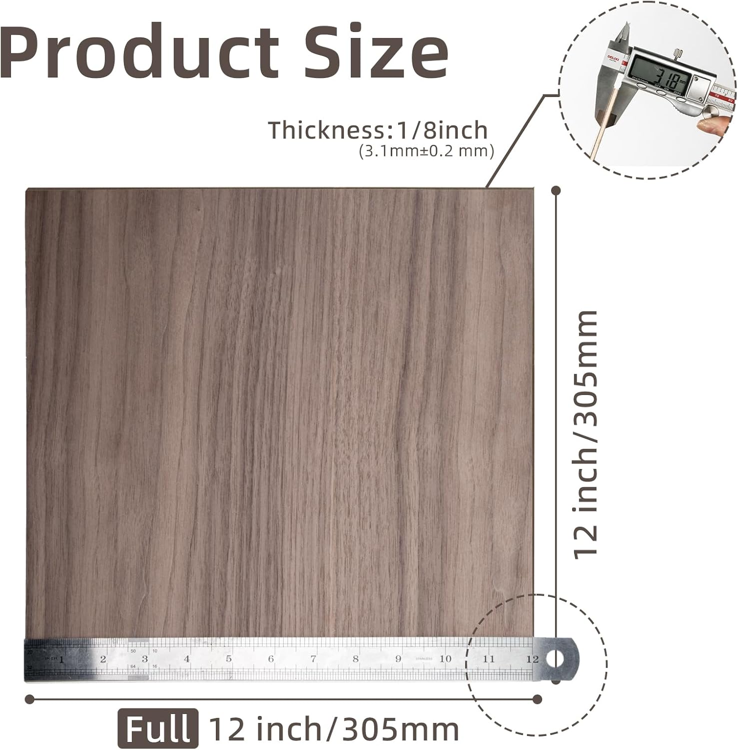 Walnut Plywood Sheets - 1/8 Inch Thick, 12x12 Inch | 6 Pack for Laser Cutting & DIY Crafts