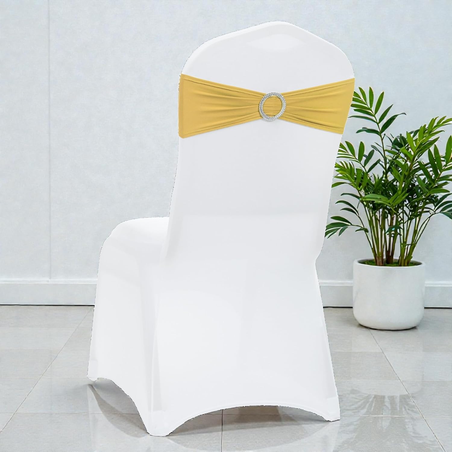 MDS Premium Stretch Spandex Chair Sashes - Pack of 10 Universal Elastic Covers for Weddings & Events | Gold