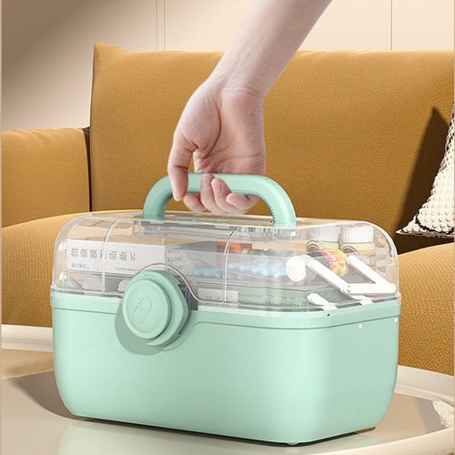 Family First Medicine Storage Container - 3-Tier Foldable Organizer with Removable Pill Case | Green