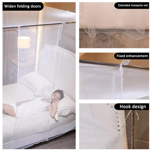 Niemro White Mosquito Net Tent for Bed，One Side Opening Canopy Netting Curtain Net for Bedroom Decoration for Queen Size（Without Bed Frame）