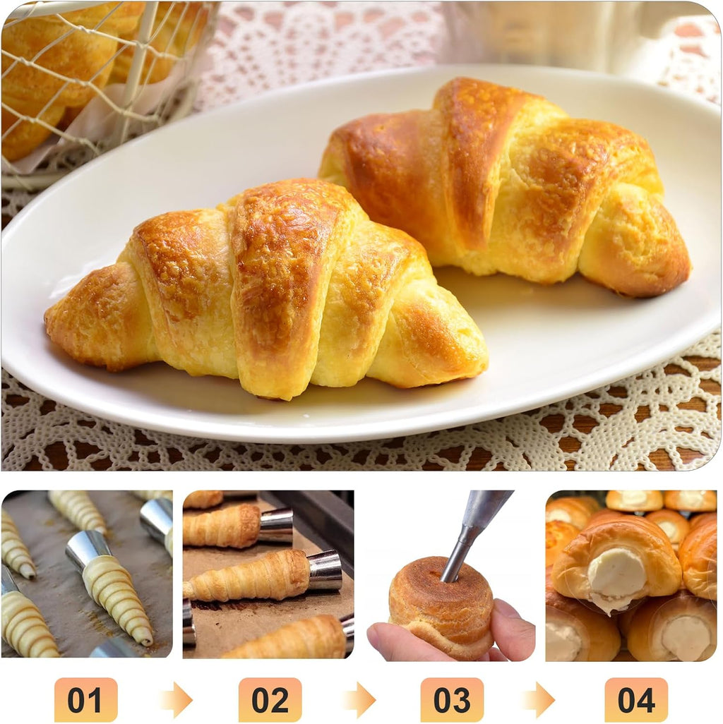 Skiennix 21-Piece Cream Horn Mold Kit - Non-Stick Stainless Steel Baking Tools with Cleaning Brush