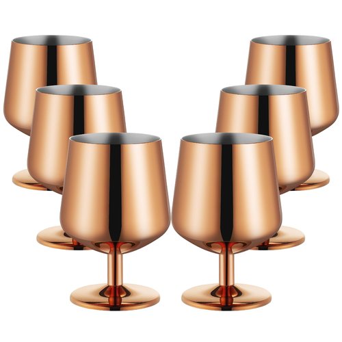 SuperCook 12oz Cognac Snifter Glasses, Brandy Snifters Set of 6, Snifter Glasses, Stemmed Whiskey Glasses, 18/10 Stainless Steel, Dishwasher Safe, Ideal Gift for Wine Lover, Rose Gold