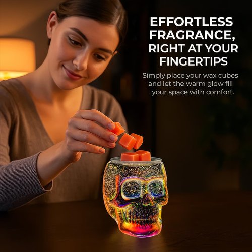 JOYOLO Wax Melt Warmer, Wax Warmer for Scented Wax with Light Bulb, Electric Skull Wax Burner, Halloween Fragrance Wax Melter for Home and Gifts (Rainbow Skull)