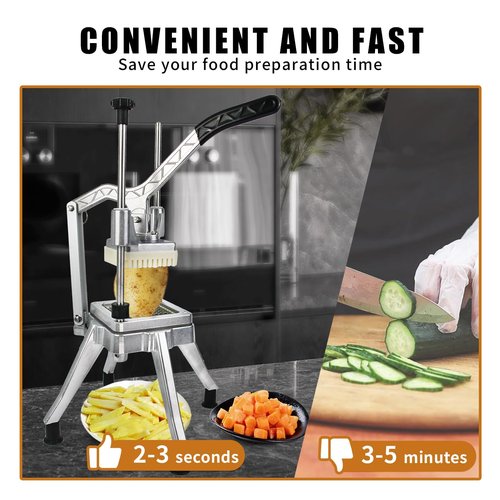 Commercial Vegetable Fruit Food Chopper, Heavy Duty Potato French Fry Cutter Dicer Slicer W/ 4 Sizes Stainless Steel Replacement Blades, 1/2", 3/8", 1/4" & 6-Wedge Blades for Restaurants Home Kitchen