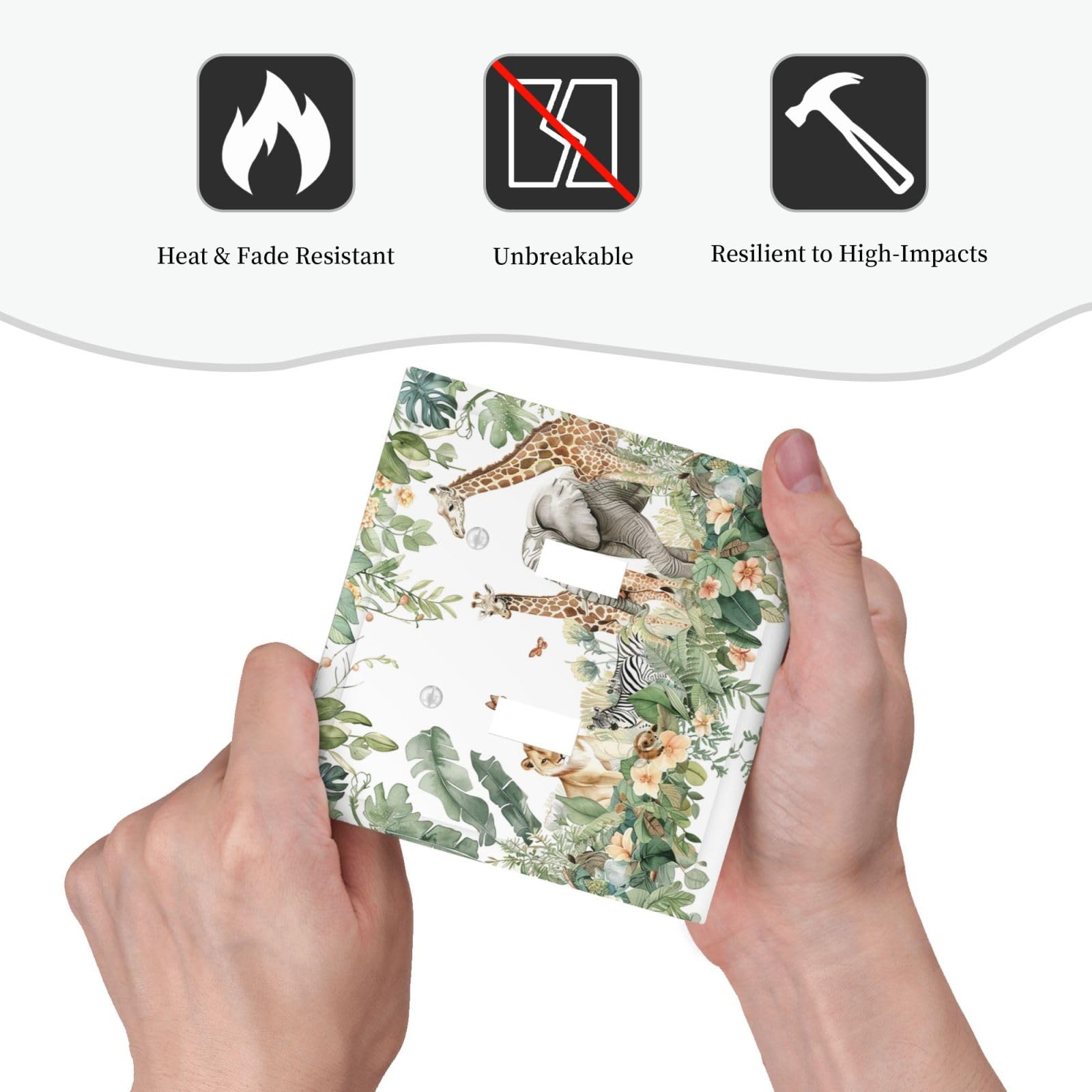 Ihsourgnitnem Decorative Switch Plates Tropical Leves And Safari Animals 2 Gang Double Toggle Outlet Light Switch Cover Wall Plate Electrical Faceplate For Nursery Kids Room Decor