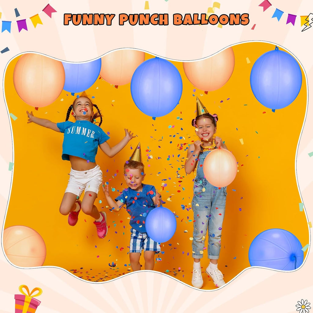 Soulchen Punch Balloons - 24 Pcs Blue & Orange Party Favors for Kids' Birthday Decorations | Thickened with Rubber Band Handle