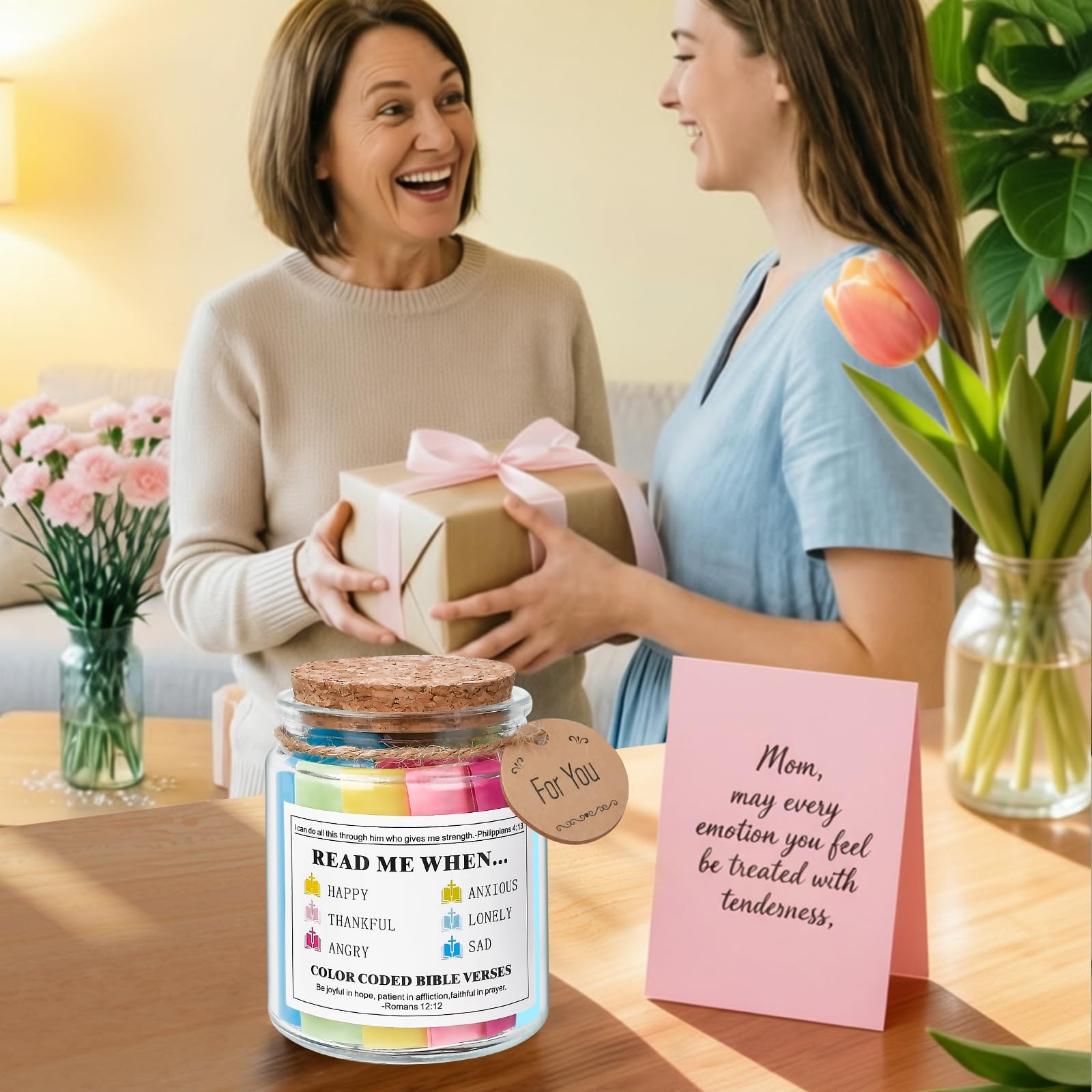 Mothers Day Mom Gifts for Mom Wife Grandma Daughter - Bible Verse Jar Graduation Gifts for Sister Friends Her Easter Basket Stuffers, Birthday Christmas Christian Presents for Women Religious Jar