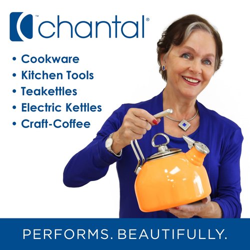 Chantal SVEN "Mountain Village" Enamel-on-Steel Whistling Teakettle, 1.4 quart, Fog Grey with White Decal