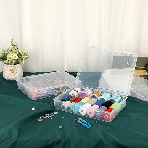 BTSKY Clear Plastic Storage Box - Multipurpose Craft Organizer with Flap Lid | 2 Pack Medium
