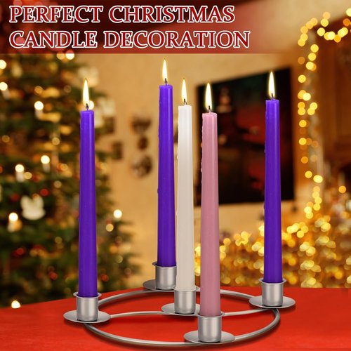 LemonRoad Christmas Advent Wreath Ring - 5 Candle Holder Silver Round Metal Table Decor