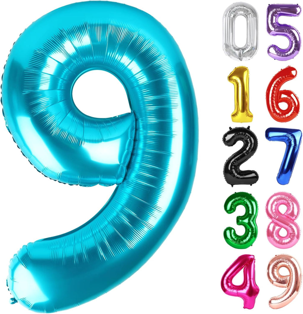 Number 9 Balloon by [Brand Name] - 40 Inch Light Blue Giant Foil Balloon for 9th Birthday Party Decorations