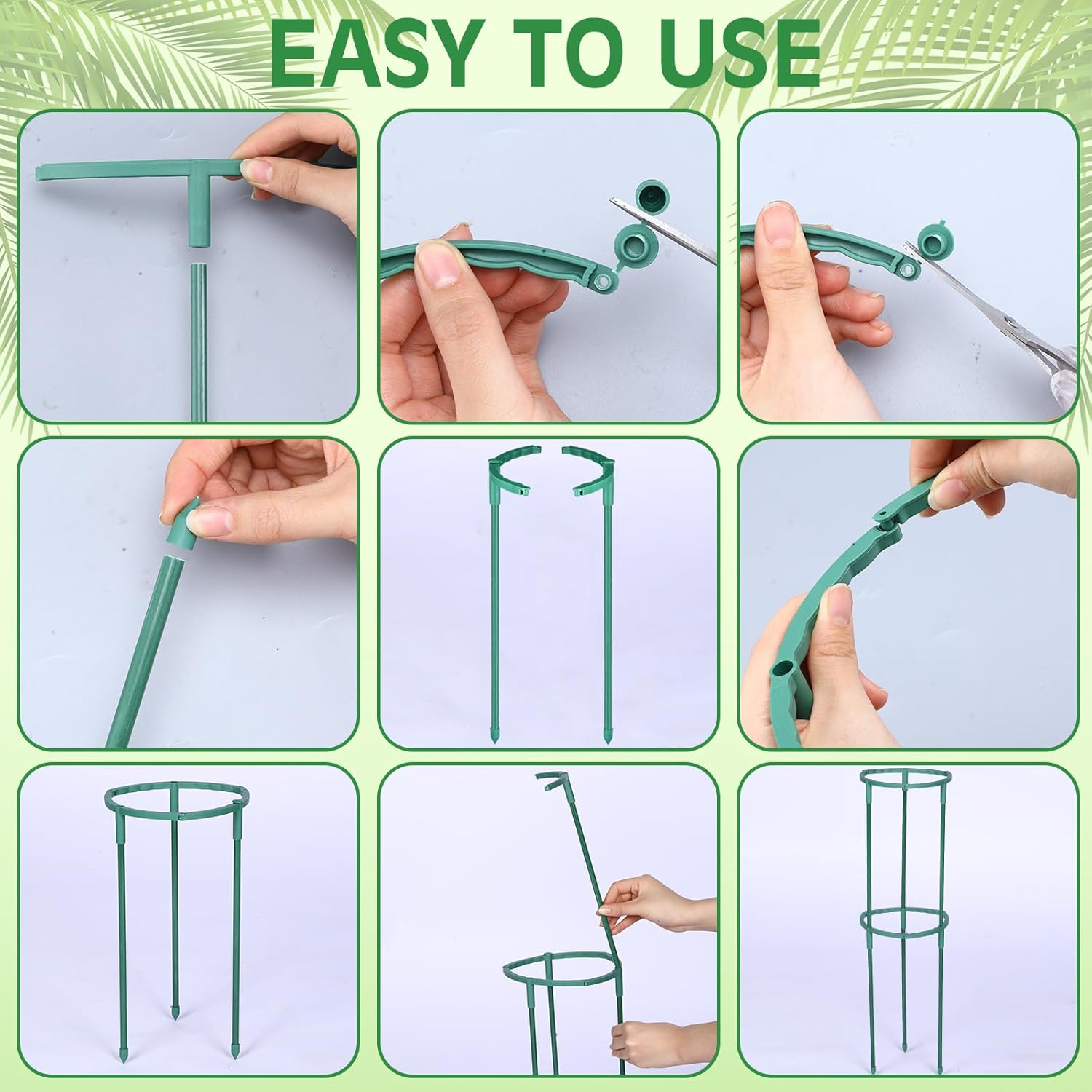 Skiennix Plant Support Stakes - 48 Pcs Half Round Indoor/Outdoor Garden Support with Clips for Climbing Plants