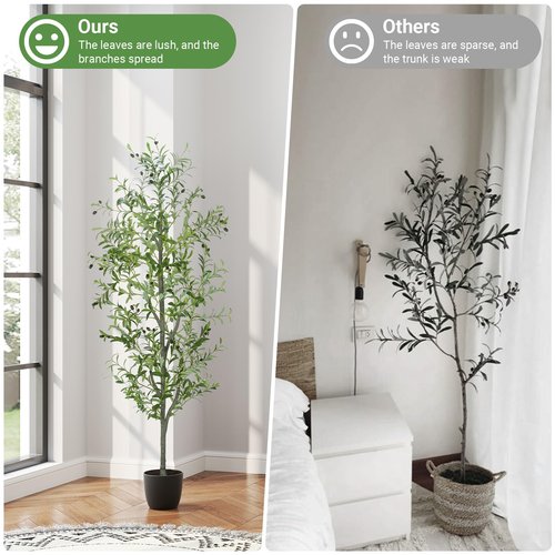 Liyarya Faux Olive Tree 6FT Silk Plant Artificial Indoor, 6 FT Fake Potted Olive with Wicker Basket Planter, Tall Artificial Olive Trees with Natural Wood Trunk & Fruits for Home Office, 6 Feet (72")