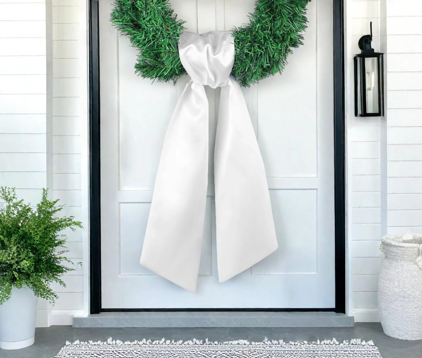 Skiennix 4 Pack White Wreath Sash - DIY Embroidery Satin Blank Accessories for Easter & Weddings