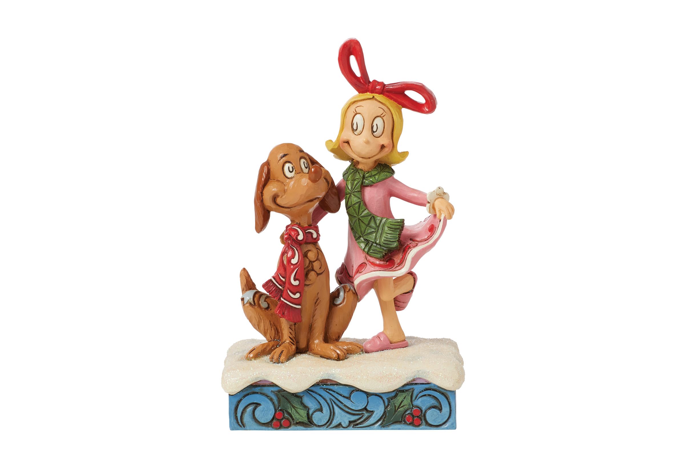Enesco Dr. Seuss Grinch by Jim Shore Cindy Lou and Max Wearing Scarves Figurine, Stone Resin Hand Crafted Collectible Christmas Figurines Home Decor Sculpture Statue, 5.63 Inch, Multicolor