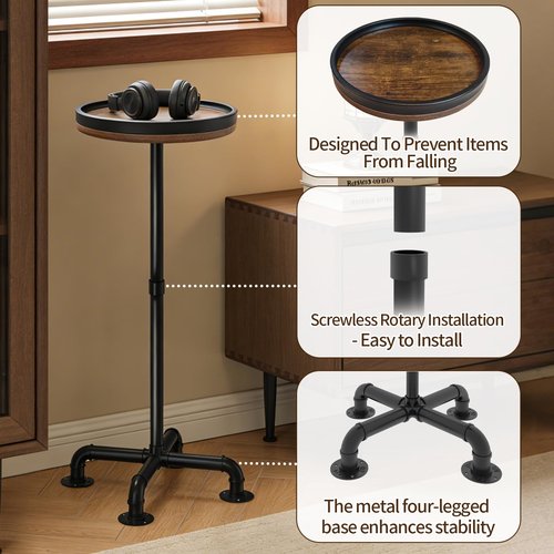 LAIDUOLEOE Small Round Side Table for Small Spaces, Pedestal Drink Table with Non-Slip Feet, Martini Table No-Tool Assembly for Living Room, Bedroom, Narrow Corners, Sofa, Bathroom