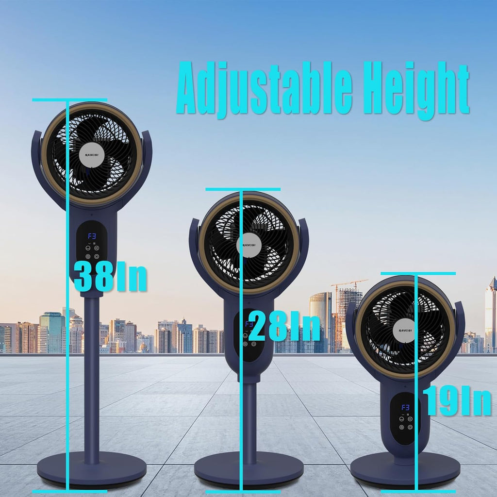 Skiennix Oscillating Tower Fan - 90° Auto Cooling Pedestal Fan for Bedroom & Office | Blue, 100ft Range