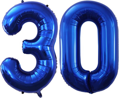 GOER 30-Inch Jumbo Foil Balloons - 30th Birthday Party Decorations in Blue | Helium-Ready