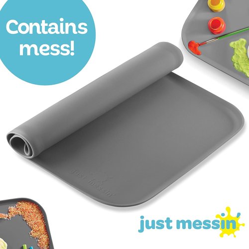 Just Messin’ Silicone Art Mat - Reusable Non-Slip, Heat-Resistant Design with Raised Edges | 16"x26", Gray