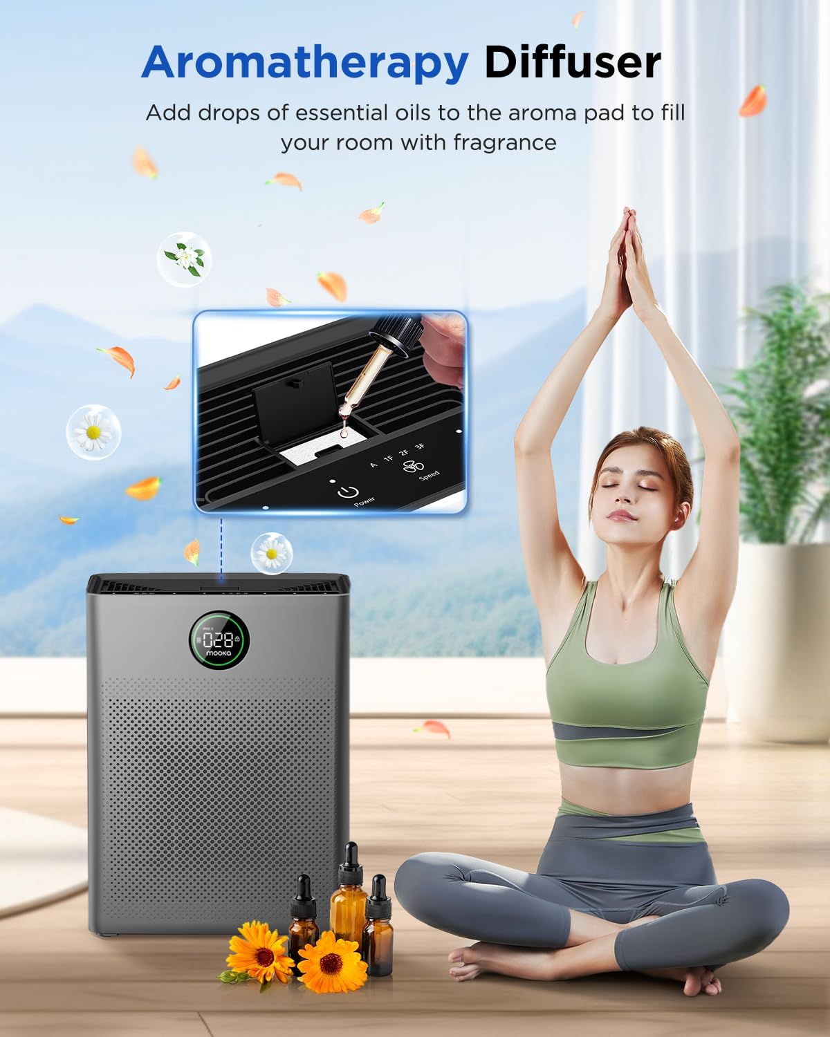 MOOKA Air Purifier - Large Room Coverage Up to 2200 Sq. Ft. | Washable Filter & PM 2.5 Sensor