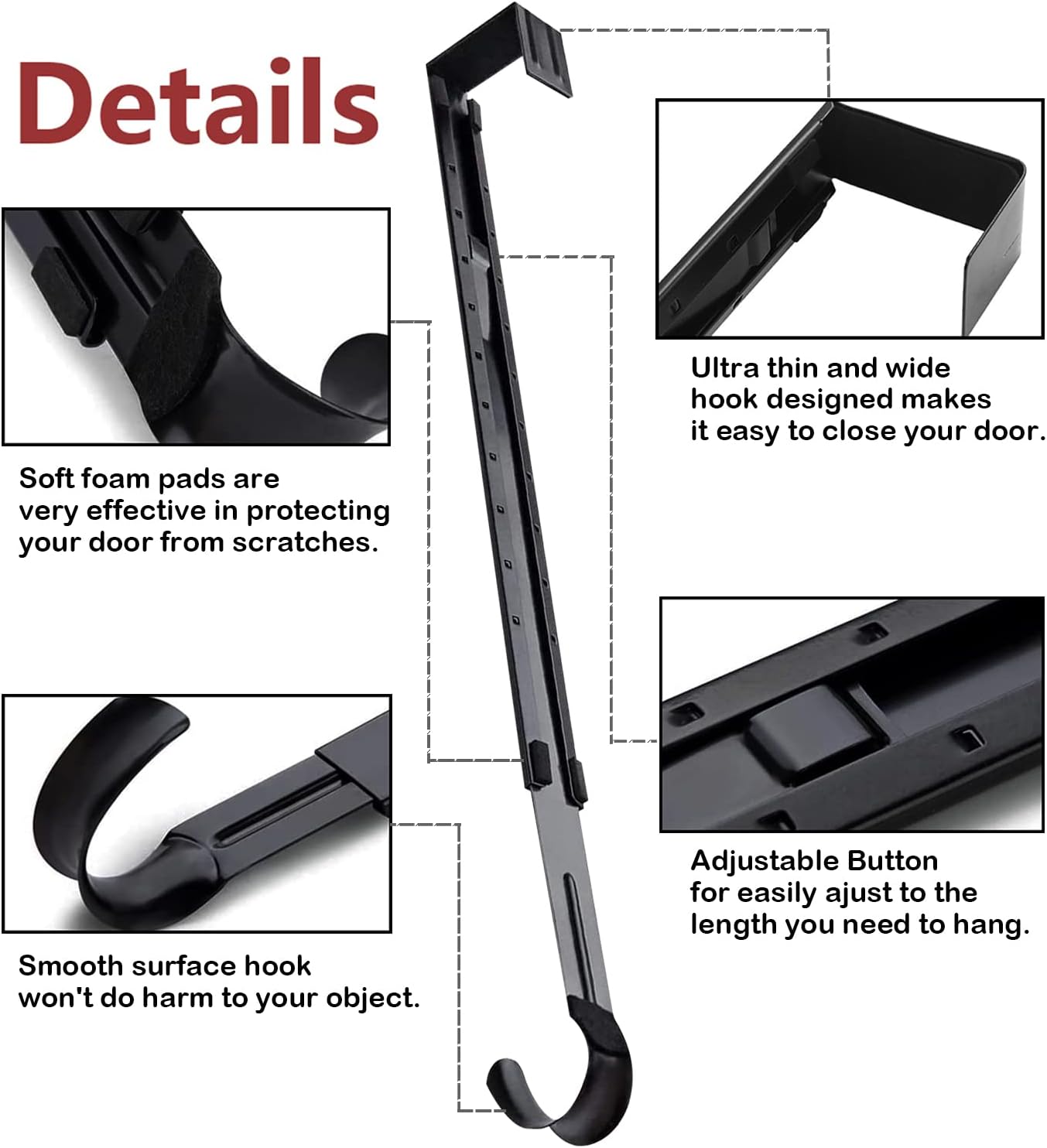 Skiennix Wreath Hanger - Adjustable 15" to 25" for Christmas & Fall Door Decorations | Black