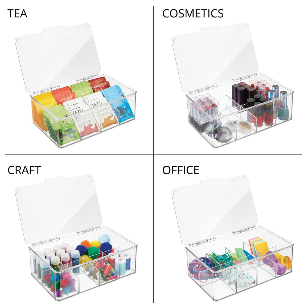 mDesign Tea Bag Single Serve Pouch Divided Box Holder Organizer, Clear