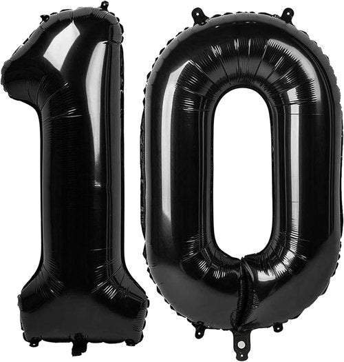 Black Number 10 Balloon - 40 Inch Giant Foil Balloon for 10th Birthday Party Decorations