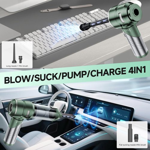 AQSFLA Car Vacuum Portable Cordless 22000PA High Power Handheld Mini Vacuum Cleaner Rechargeable Foldable with Brushless Motor Air Blower Duster Pump for Car Home Office Pet (Green)