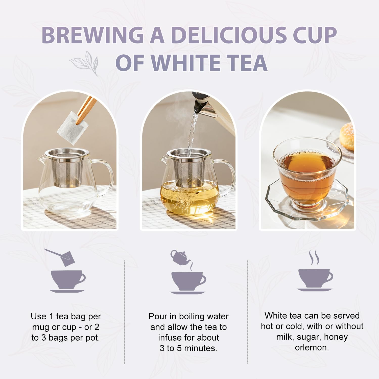 Soeos Organic White Tea, 100 Tea Bags, Individually Wrapped Teabags, Low Caffeine, Subtle Floral Aroma & Smooth Taste, Quality Tea for Everyday Brewing, Perfect for Hot or Iced Tea Lovers, 6.3oz (180g)