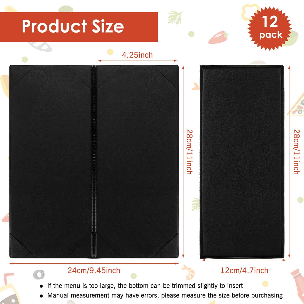 20 Pieces Black Menu Covers PVC Waterproof Restaurant Cafe Bar Fold Menu Book 2 View Double Fold Angled Corners Menu Covers for Wine Drinks Cafes List Covers Set, Fits 4.25 x 11 inches Menu