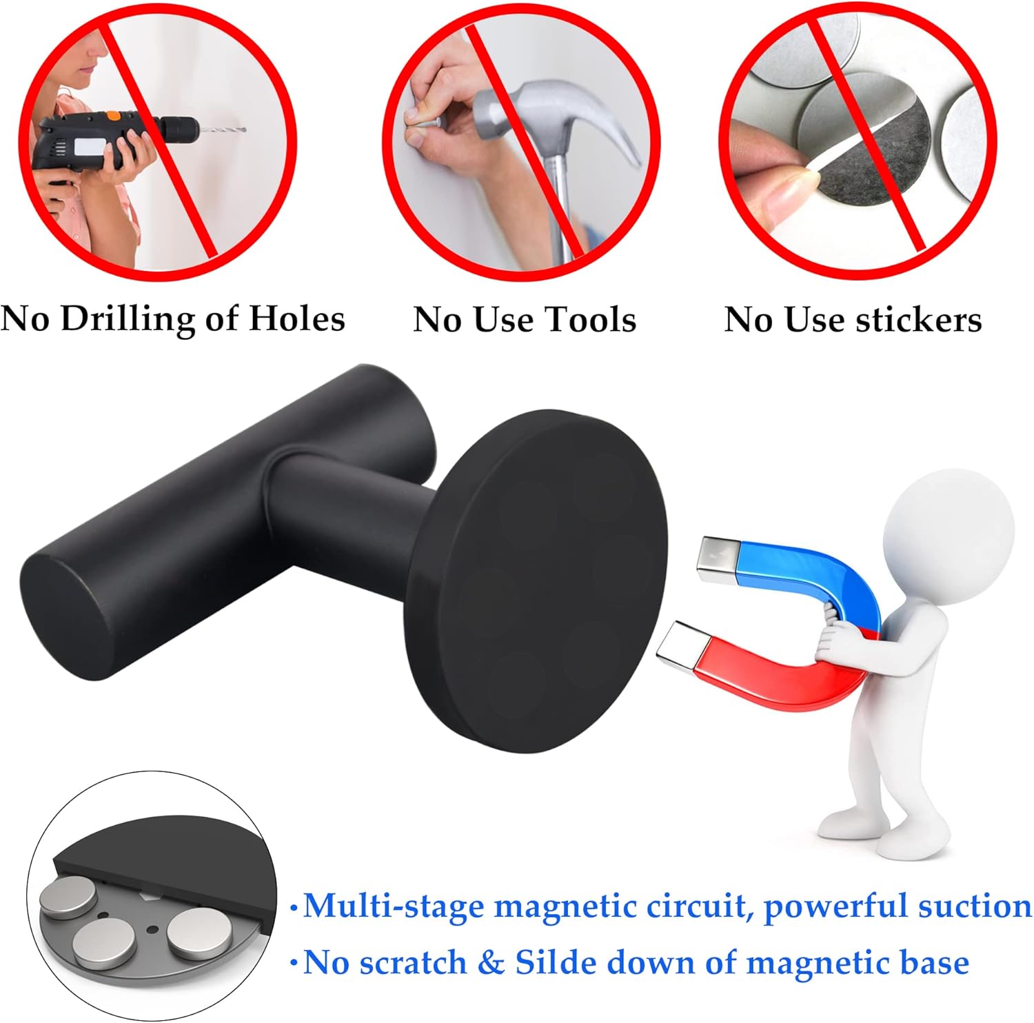 ULIBERMAGNET Strong Magnetic Coat Hooks - Heavy Duty Rubber Coated Neodymium Magnet for Metal Surfaces | Ideal for Towels, Coats, Bags, and Umbrellas