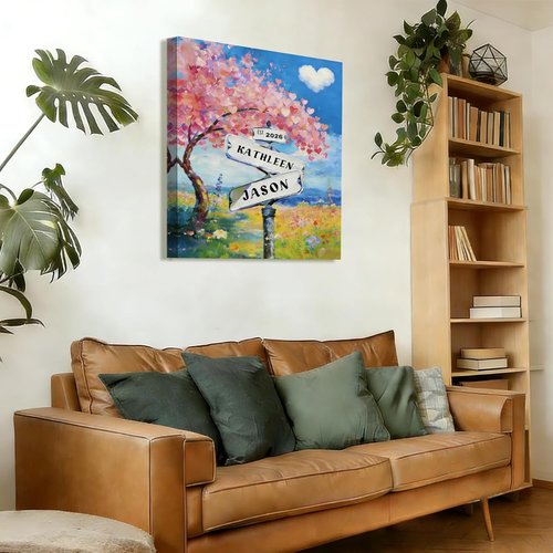 Crossroads Personalized Canvas Print | Custom Couples Street Sign Art - Perfect Valentine’s Day Gift, 12x16