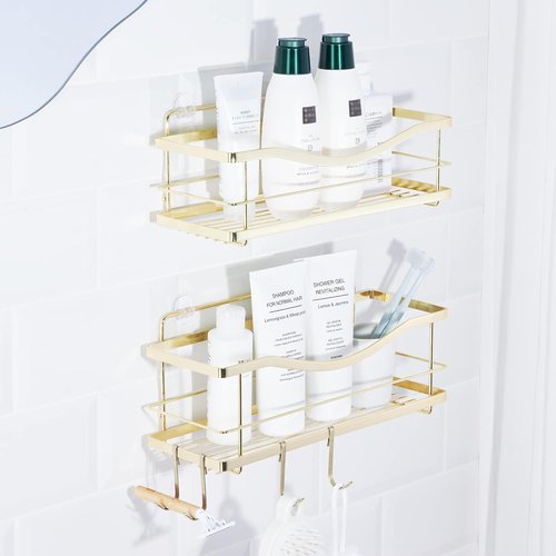 KINCMAX Shower Caddy Organizer - Stainless Steel Self-Adhesive Wall Shelf for Bath Essentials