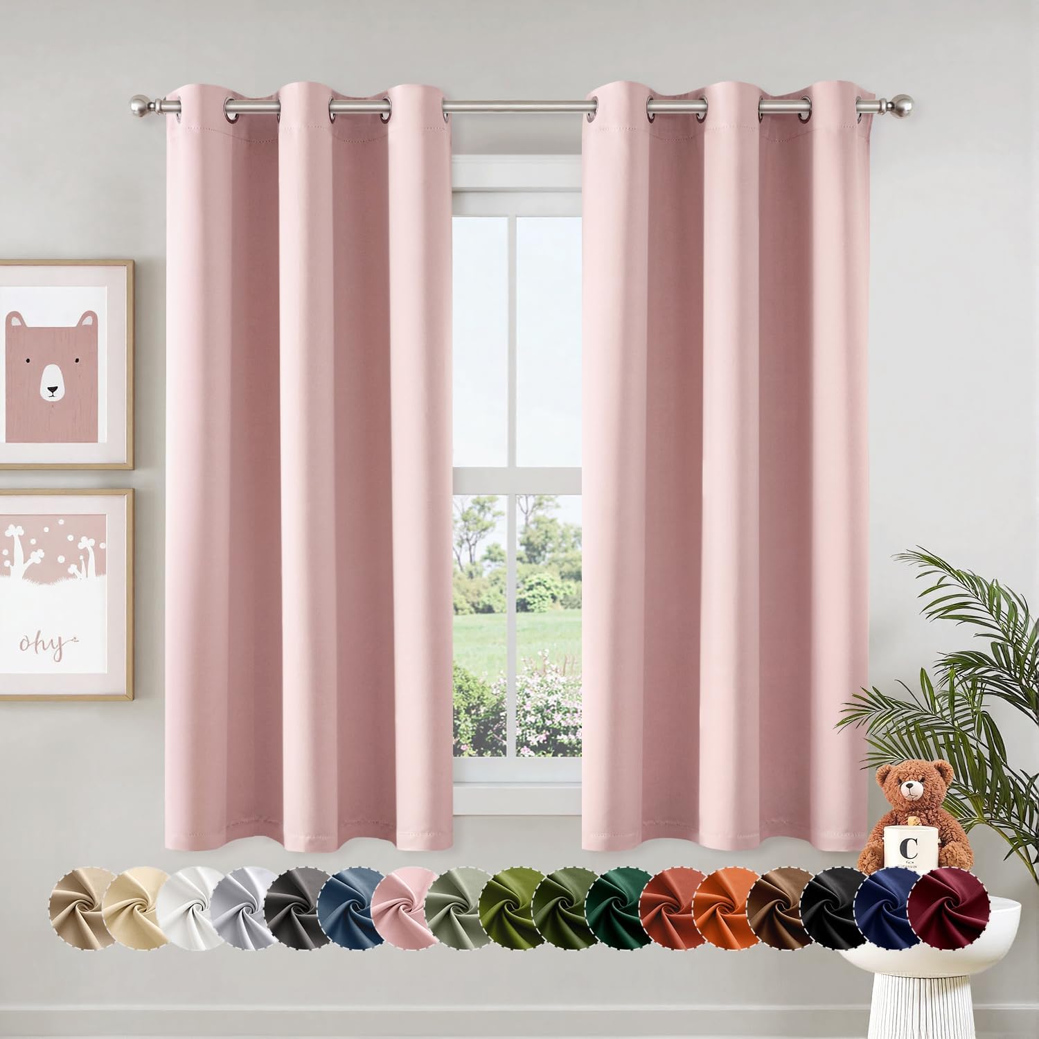 MIULEE Blackout Curtains - Baby Pink Thermal Insulated Drapes | 63-Inch Room Darkening Panels (2)