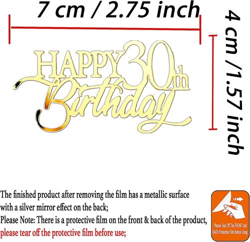 Gold Mirror Acrylic Cupcake Toppers by Happy Birthday | 12-Piece Set for 21st to 70th Celebrations