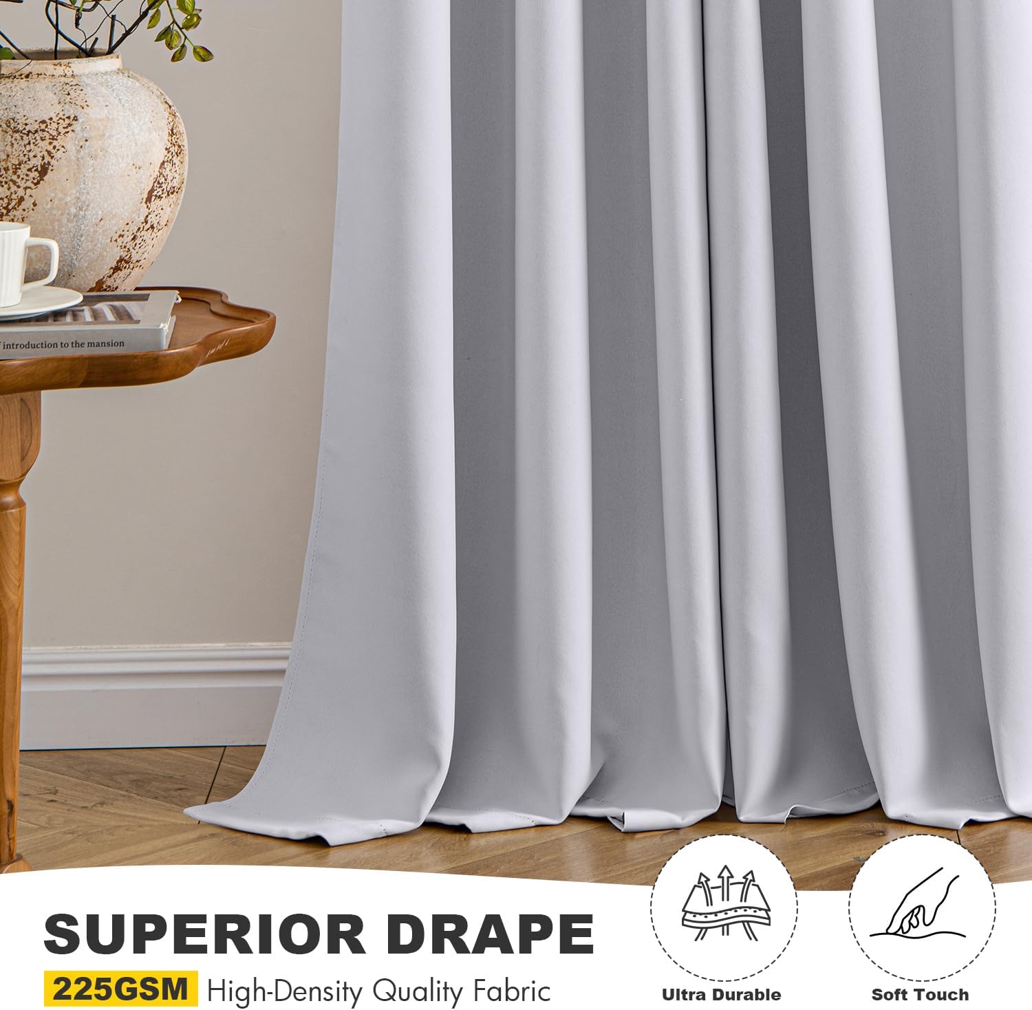 MIULEE Blackout Curtains - Thermal Insulated Room Darkening Drapes | 84 Inch, Greyish White, 2 Panels