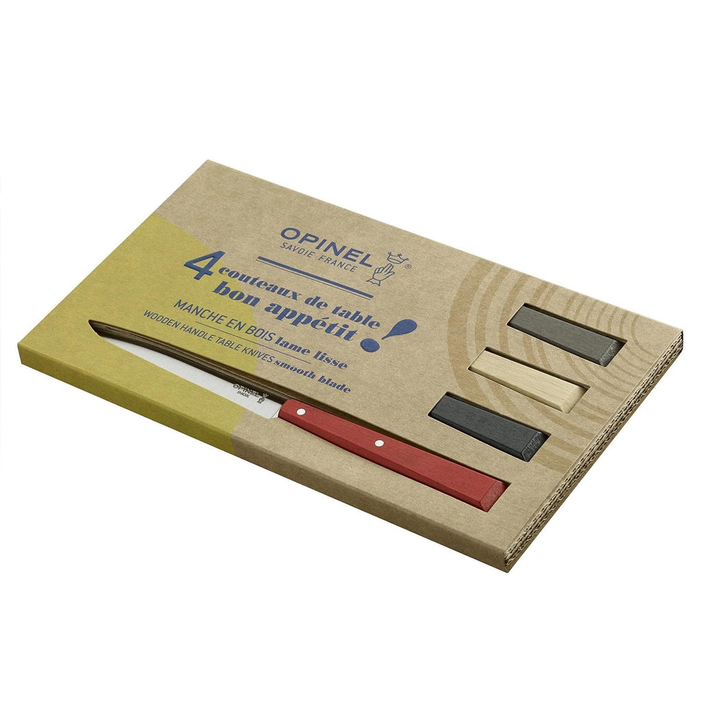 OPINEL No. 125 Table Knives, 4 Piece Set, High Carbon Steel Dinner Knives for Parties, Entertaining, or Everyday Use, Painted Hornbeam Handles, Made in France (Loft)