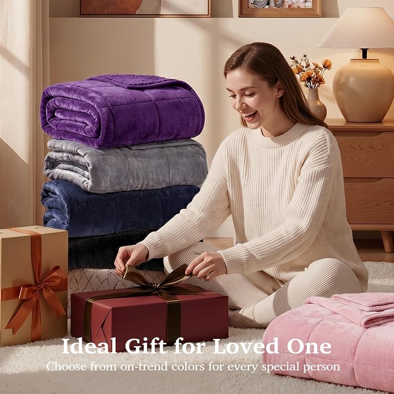Sivio 20 lb Queen Weighted Blanket 60 x 80 in – Purple Sherpa Fleece