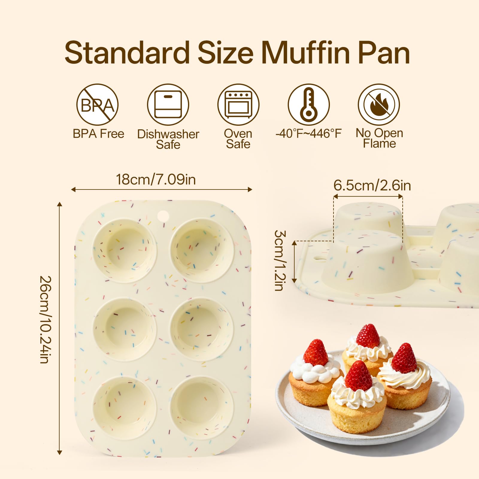 Firstfooby 2 Pack Silicone Muffin Pan for Baking, Regular Size Nonstick Cupcake Pan, 6-Cup Silicone Muffin Tin BPA Free Dishwasher Safe, Great for Muffin Cupcake Brownie Egg Tart