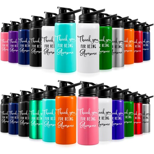 Bokon 24 Pack Thank You Appreciation Gifts Lightweight Aluminum Water Bottle Bulk Reusable Leakproof Water Bottle with Twist Cap Buckle for Gym Sports Camping Hiking(17 oz)