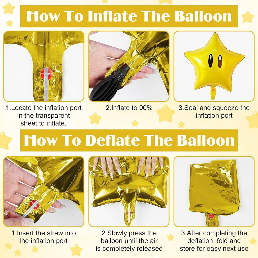 12PCS Star Foil Balloons Super Gold Coin Balloon Yellow Star Balloons for Video Game Themed Birthday Party Decorations for Boys Girls Party Supply